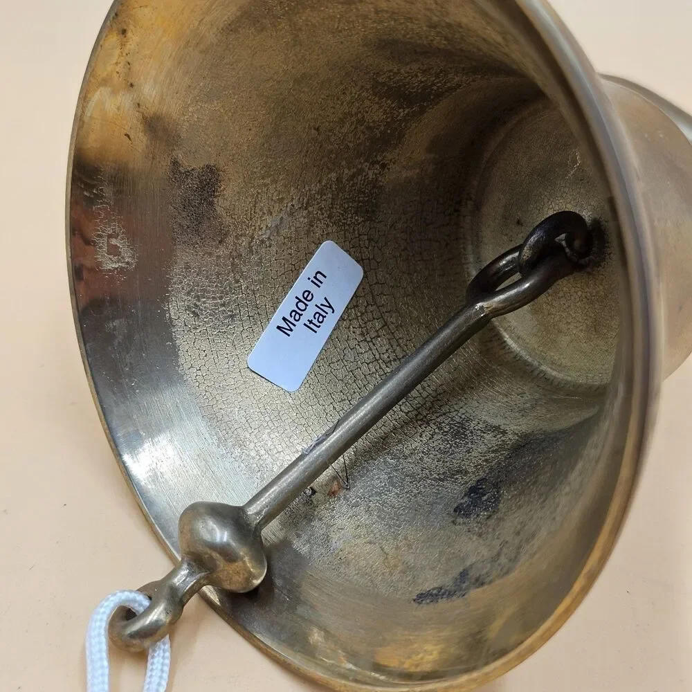 Vintage Nautical Brass Ships Bell With Mount And Rope - Made In Italy